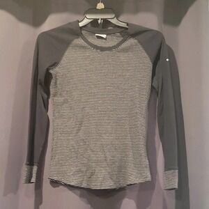 Columbia Women's M Striped Black/Gray Raglan Long Sleeve Crew Neck Athletic Tee